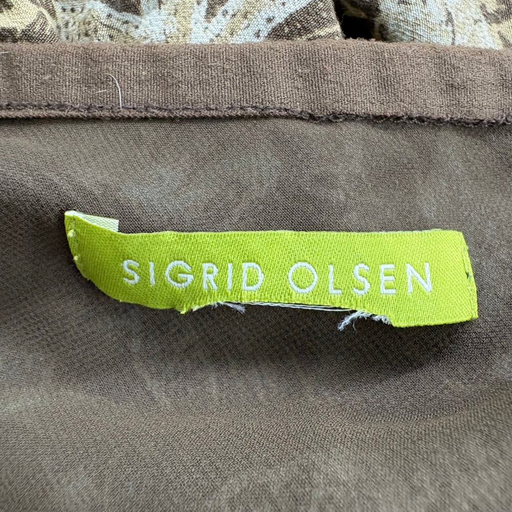 Sigrid Olsen Brown Floral Silk Chiffon A-Line Midi Skirt Y2K Vintage Size 10 - Picture 4 of 5